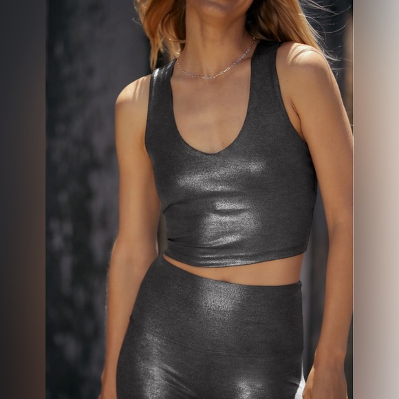 Beyond Yoga Other - Beyond Yoga Heather Rib Black Shine Glow On Cropped Tank Small